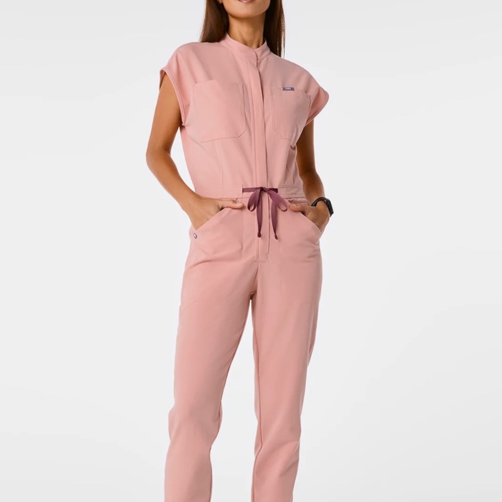 Women's Figs Pink Sand Rafaela Cargo Scrub Jumpsuit Size Medium